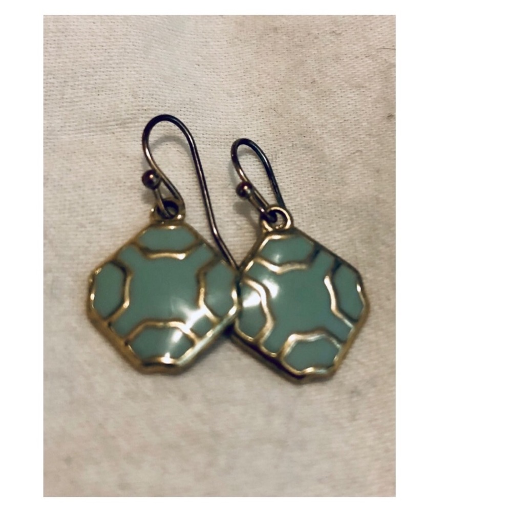 Teal and gold dangly earrings